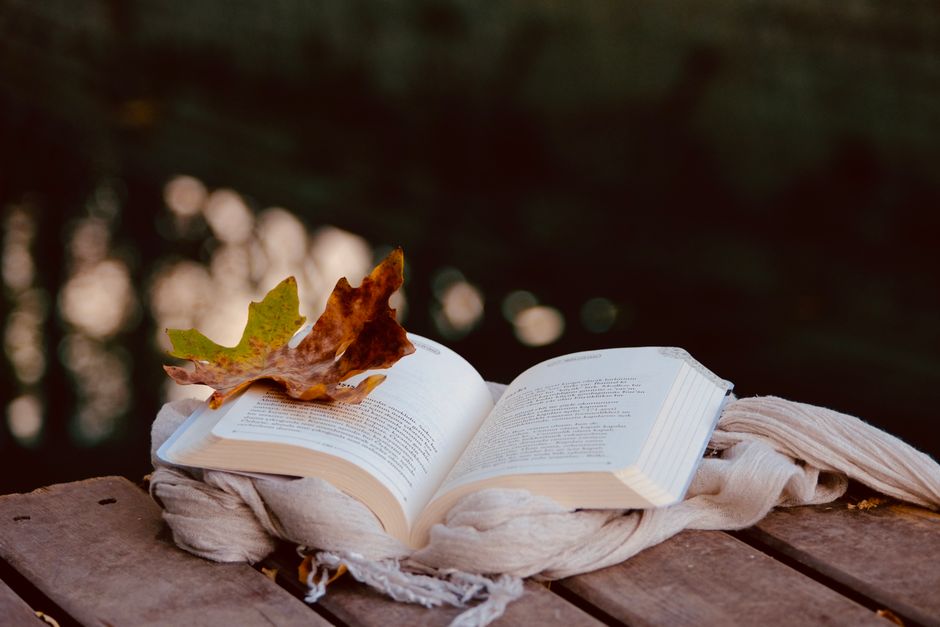 A stack of old books sits on a shelf by a sunlit window, capturing a sense of quiet study.
